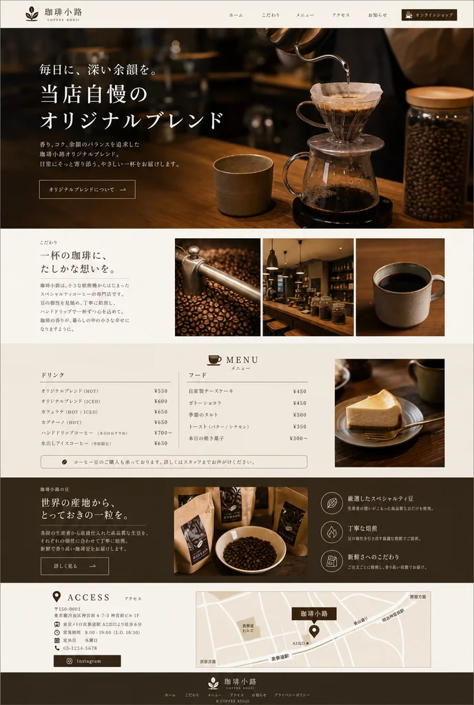カフェのLPデザインサンプル